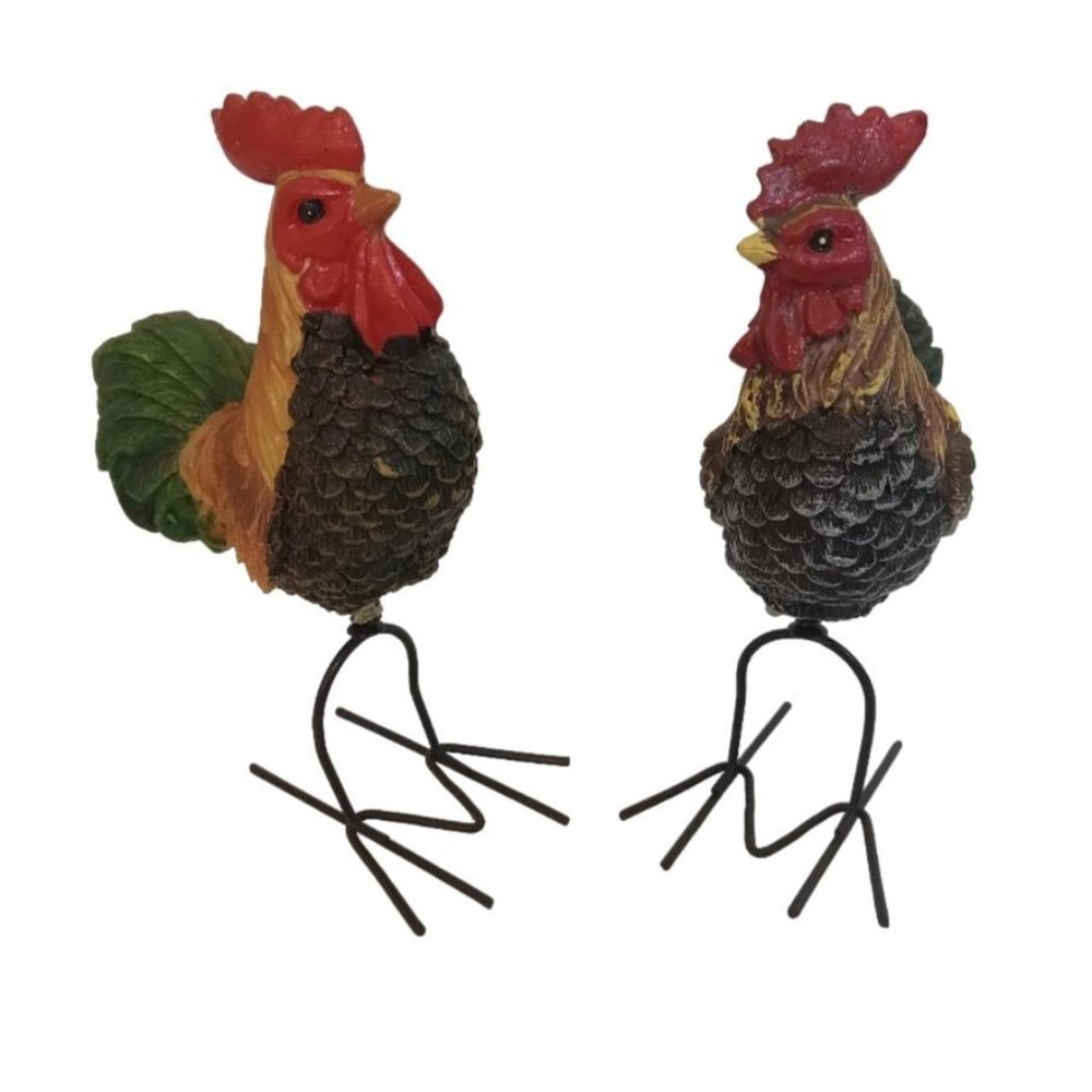 Bobble Rooster Figurine Resin 5.5" Red Yellow Green Blue With Black Metal Legs